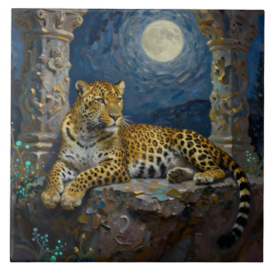 Majestätischer Leopard auf Klippenvorsprung Fliese