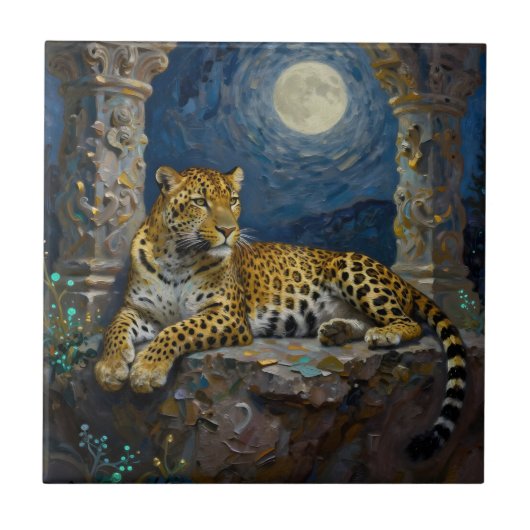 Majestätischer Leopard auf Klippenvorsprung Fliese (Vorderseite)