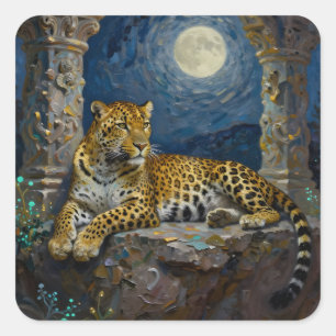 Majestätischer Leopard auf Klippenvorsprung Quadratischer Aufkleber