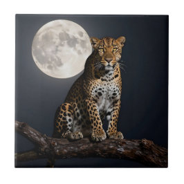 Majestätischer Leopard und Vollmond Fliese
