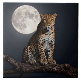 Majestätischer Leopard und Vollmond Fliese