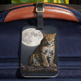 Majestätischer Leopard und Vollmond Gepäckanhänger