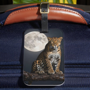 Majestätischer Leopard und Vollmond Gepäckanhänger