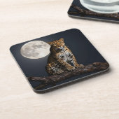 Majestätischer Leopard und Vollmond   Getränkeuntersetzer (Linke Seite)