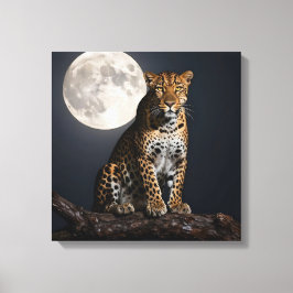 Majestätischer Leopard und Vollmond Leinwanddruck