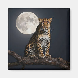 Majestätischer Leopard und Vollmond Magnet