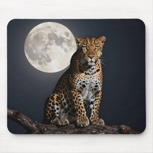 Majestätischer Leopard und Vollmond Mousepad (Vorne)
