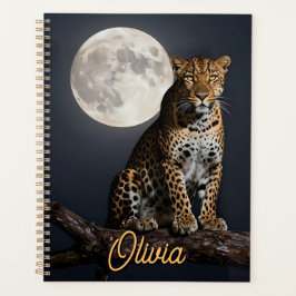 Majestätischer Leopard und Vollmond Personalisiert Planer