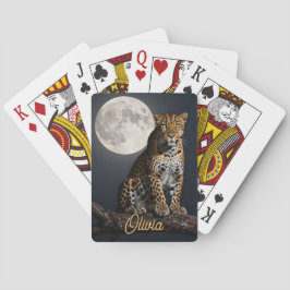 Majestätischer Leopard und Vollmond personalisiert Spielkarten