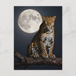 Majestätischer Leopard und Vollmond Postkarte