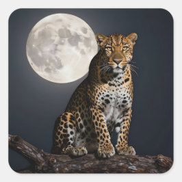 Majestätischer Leopard und Vollmond Quadratischer Aufkleber