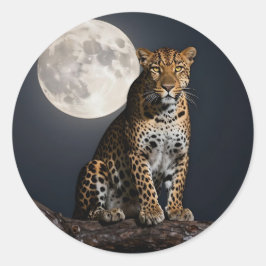 Majestätischer Leopard und Vollmond Runder Aufkleber