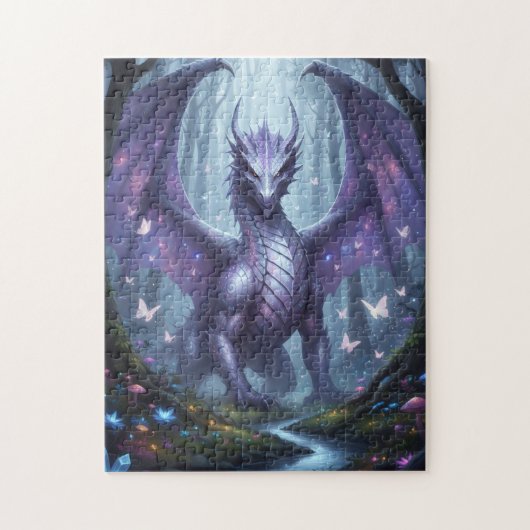 Majestätischer lila Drache im Wald Puzzle (Vertikal)