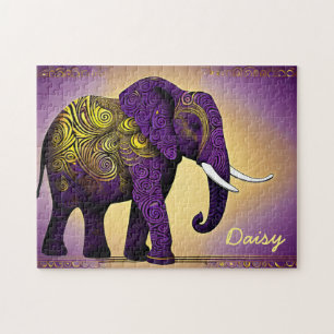 Majestätischer Lila Elefant mit goldenen Wirbel Puzzle