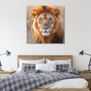 Majestätischer männlicher Löwe mit leuchtend blaue Leinwanddruck