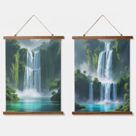 majestätischer mehrstufiger Wasserfall Wandteppich Mit Holzrahmen