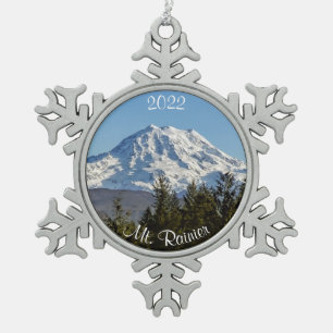 Majestätischer Mt. Rainier-Schneeflocke Schneeflocken Zinn-Ornament