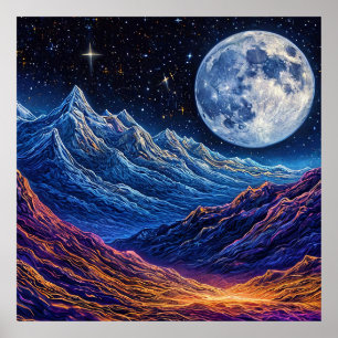 Majestätischer Nachthimmel über schneebedeckten Be Poster