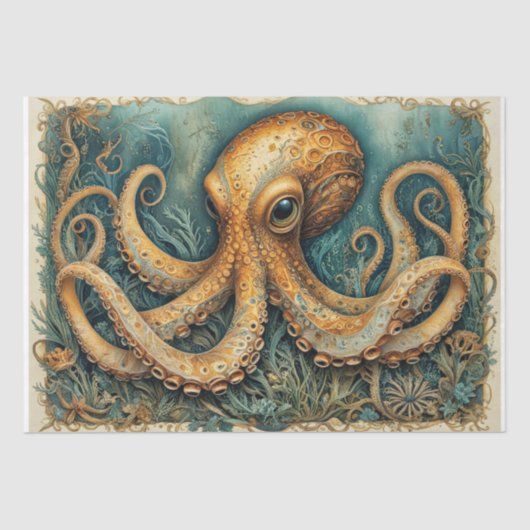 Majestätischer Oktopus in einem Unterwassergarten Seidenpapier (Vorderseite)