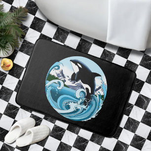 Majestätischer Orca-Schwertwal Blaue Wellen Ozean Badematte