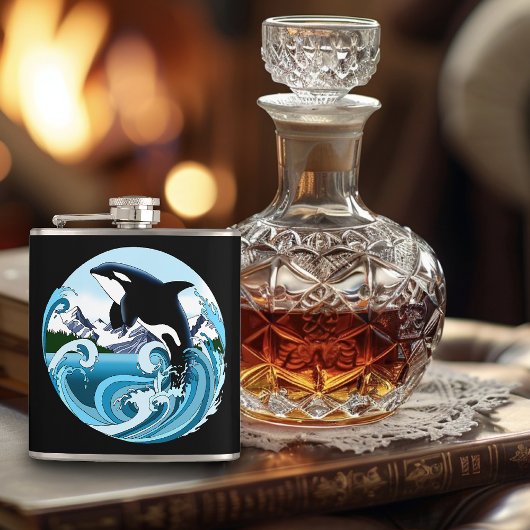 Majestätischer Orca-Schwertwal Blaue Wellen Ozean Flachmann