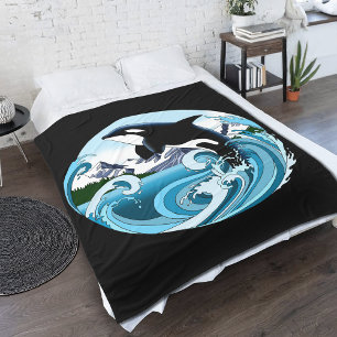 Majestätischer Orca-Schwertwal Blaue Wellen Ozean Fleecedecke