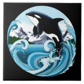Majestätischer Orca-Schwertwal Blaue Wellen Ozean Fliese (Vorderseite)
