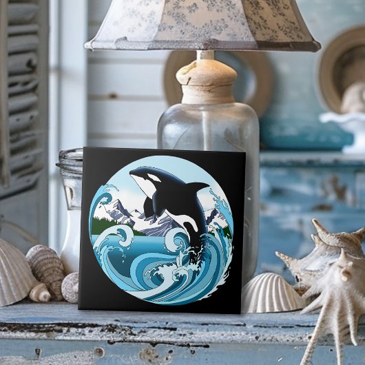 Majestätischer Orca-Schwertwal Blaue Wellen Ozean Fliese