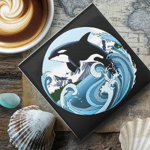 Majestätischer Orca-Schwertwal Blaue Wellen Ozean Glasuntersetzer