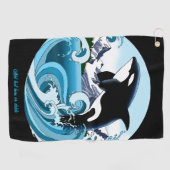 Majestätischer Orca-Schwertwal Blaue Wellen Ozean Golfhandtuch (Horizontal)