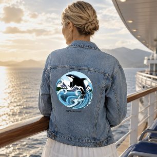 Majestätischer Orca-Schwertwal Blaue Wellen Ozean Jeansjacke