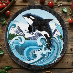 Majestätischer Orca-Schwertwal Blaue Wellen Ozean Schneidebrett