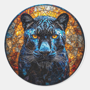 Majestätischer Panther-Mosaik-Dschungel-Design Runder Aufkleber