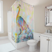 Majestätischer Pfau auf einem Zaun - abstrakt Duschvorhang (Beispiel)