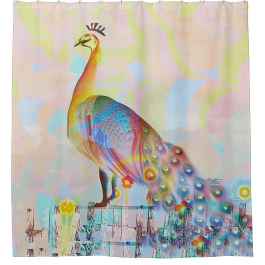 Majestätischer Pfau auf einem Zaun - abstrakt Duschvorhang (Vorderseite)