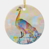 Majestätischer Pfau auf einem Zaun - abstrakt Keramik Ornament (Vorne)
