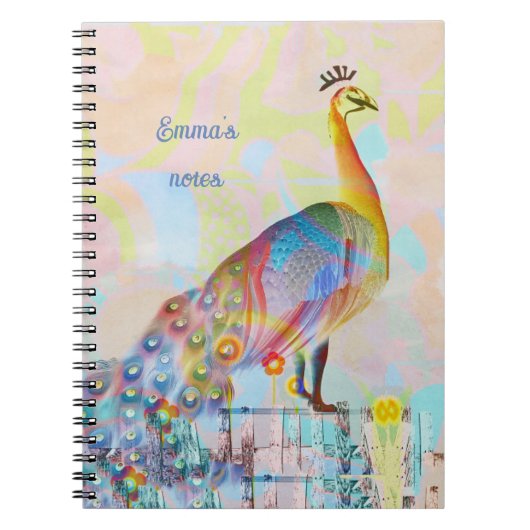 Majestätischer Pfau auf einem Zaun - abstrakt Notizblock (Vorderseite)
