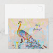 Majestätischer Pfau auf einem Zaun - abstrakt Postkarte (Vorne/Hinten)