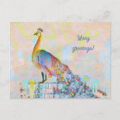 Majestätischer Pfau auf einem Zaun - abstrakt Postkarte (Vorderseite)