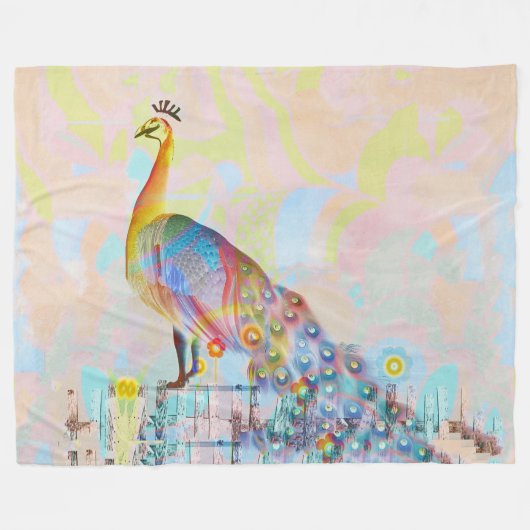 Majestätischer Pfau auf einem Zaun - abstrakte Kun Fleecedecke (Vorderseite (Horizontal))