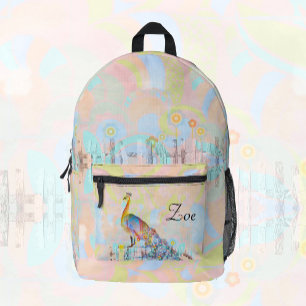 Majestätischer Pfau auf einem Zaun - abstrakter Br Bedruckter Rucksack