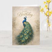 Majestätischer Pfau Geburtstags Eleganz Karte (Gelbe Blume)