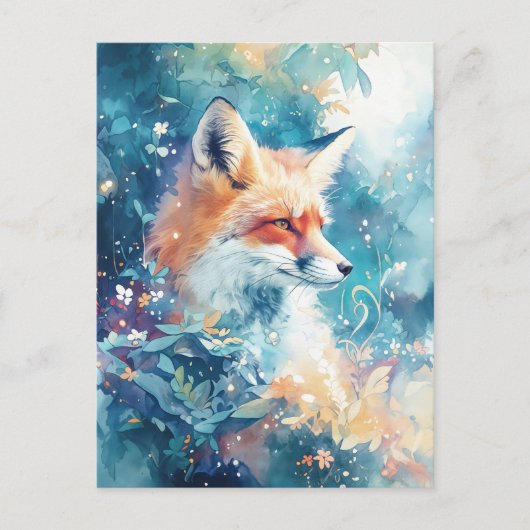 Majestätischer Rotfuchs auf Teal-blühender Botanis Postkarte (Vorderseite)