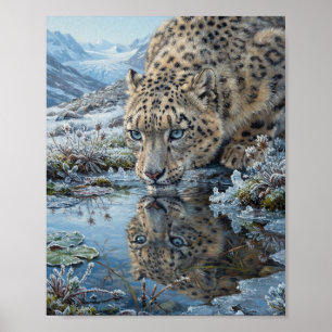 Majestätischer Schneeleopard-Gletscherbach-Wasserr Poster