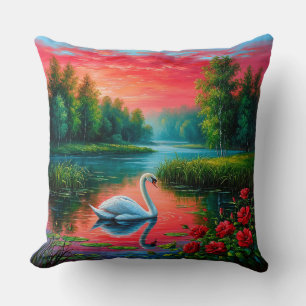 Majestätischer Schwan gleitet auf einem ruhigen Se Kissen
