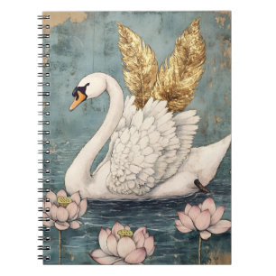 majestätischer Schwan mit goldenen Flügeln schwimm Notizblock