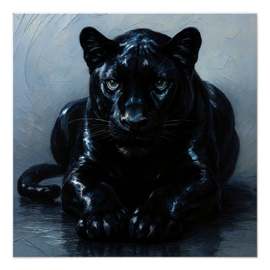 Majestätischer Schwarzer Panther – Malerei Porträt Poster (Vorderseite)