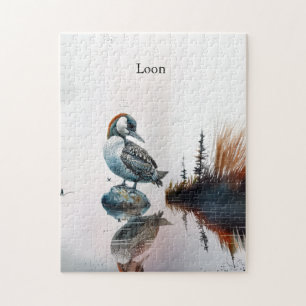 Majestätischer Seetaucher auf einem Felsen Wasserf Puzzle