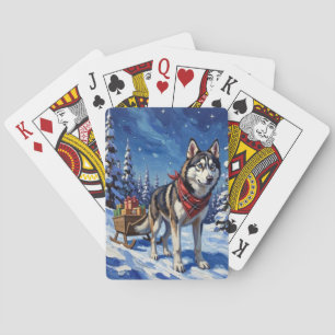 Majestätischer Sibirischer Husky zieht Weihnachtss Spielkarten