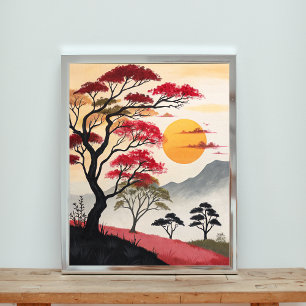 Majestätischer Sonnenuntergang über der karmesinro Poster